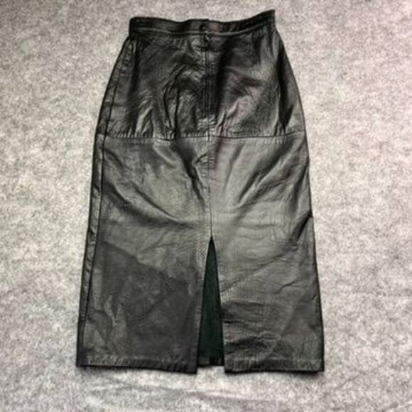 Sacha Midi Skirt Womens 26x29 Black Genuine Leather Lined Slit Zipper Pencil - Picture 9 of 11